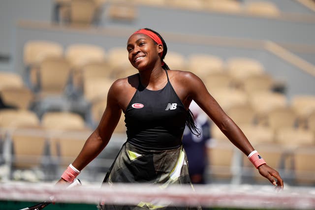 Coco Gauff all smiles after her victory over Ons Jabeur