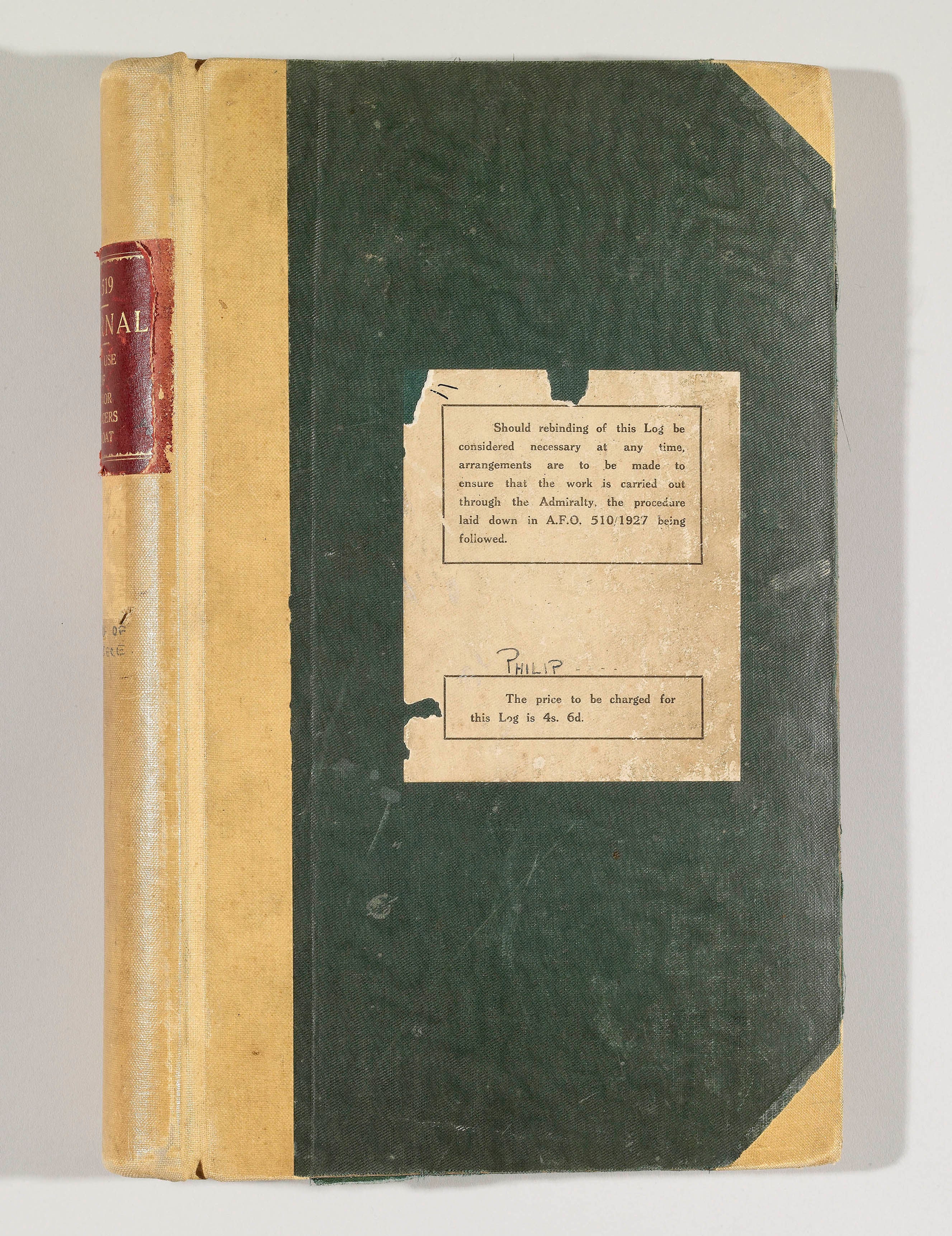 The Duke of Edinburgh’s midshipman’s logbook for 1940-1941, one of the items which will feature in Prince Philip: A Celebration