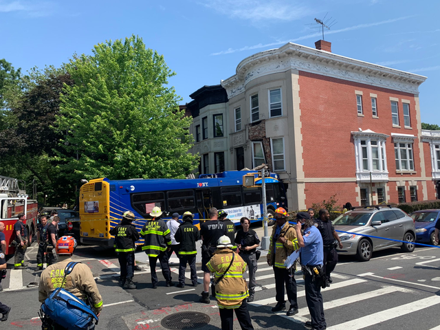 <p>An MTA bus crashed into a residential building in Brooklyn, New York City</p>