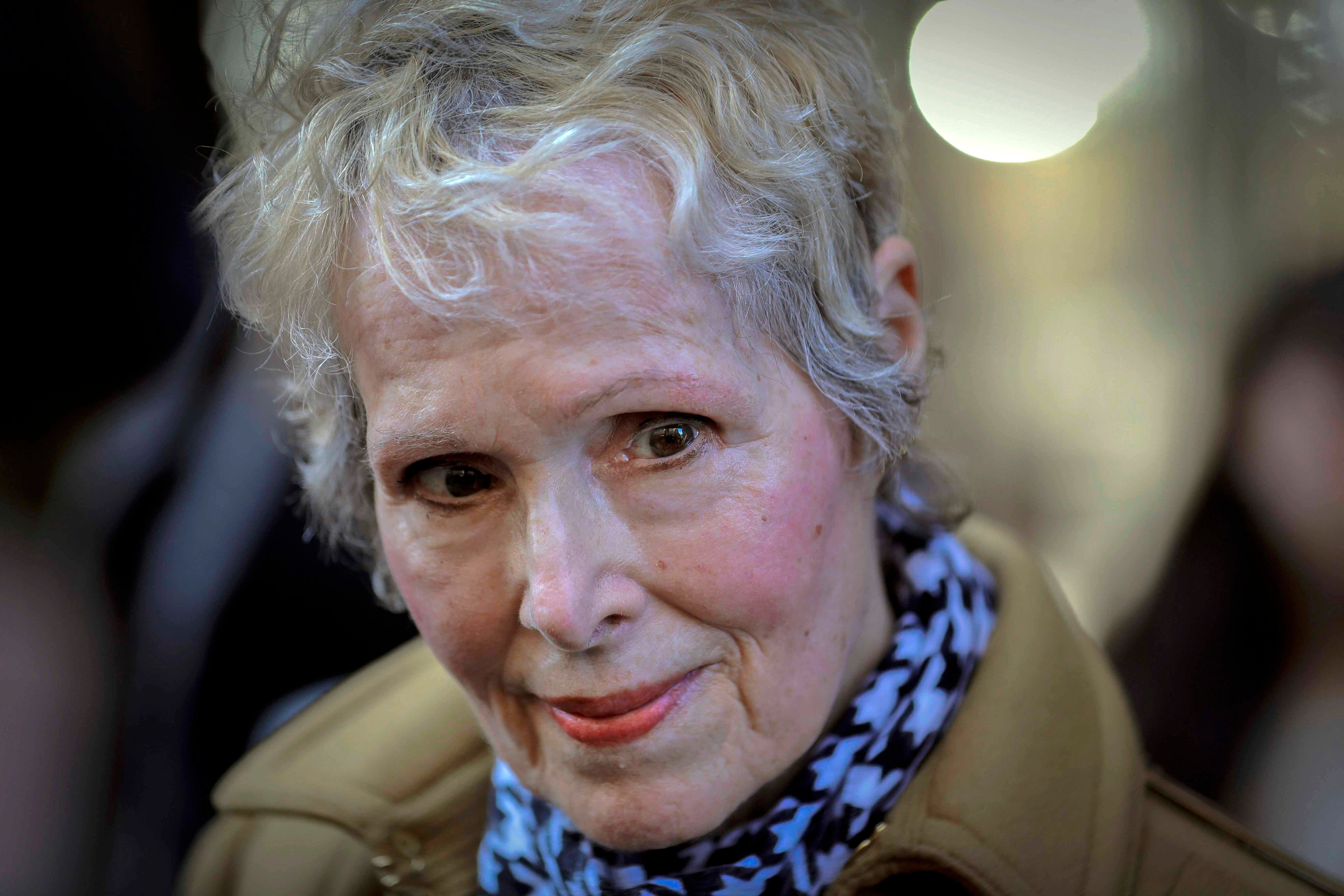 File image: E Jean Carroll talks to reporters outside a courthouse in New York