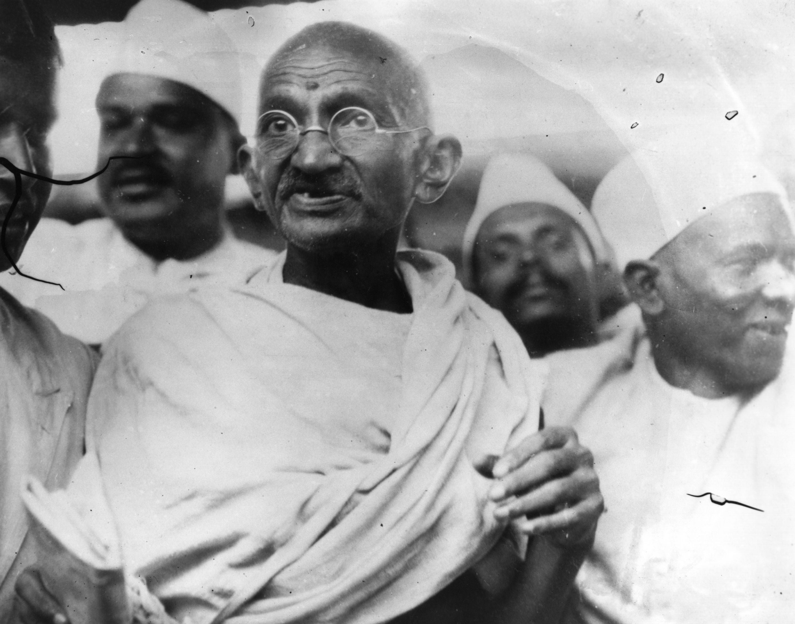 File photo of Mahatma Gandhi (Mohandas Karamchand Gandhi, 1869 - 1948), Indian nationalist and spiritual leader, leading the Salt March in protest against the government monopoly on salt production