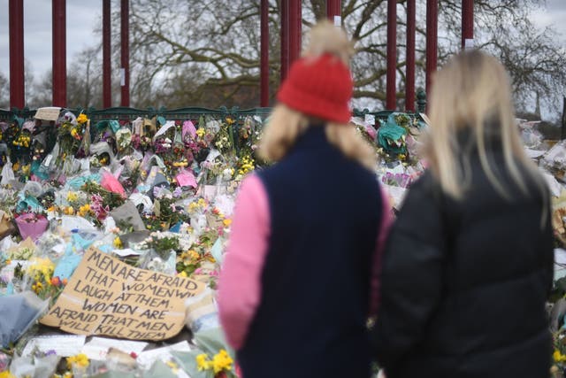 <p>Floral tributes left at the bandstand on Clapham Common for Sarah Everard</p>
