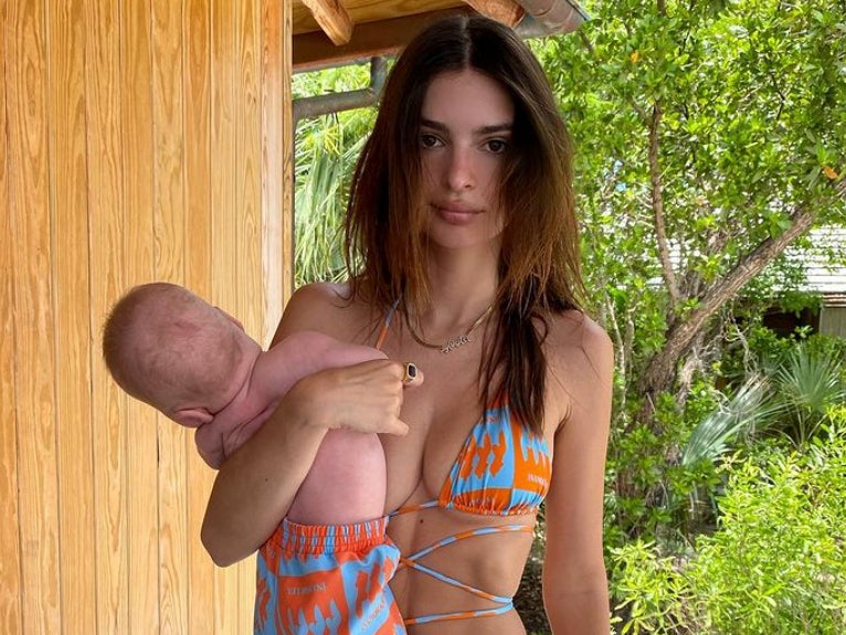 Model Emily Ratajkowski, 30, posted a photo of herself holding her 3-month-old son Sylvester on Instagram. The image drew criticism from broadcaster Piers Morgan.