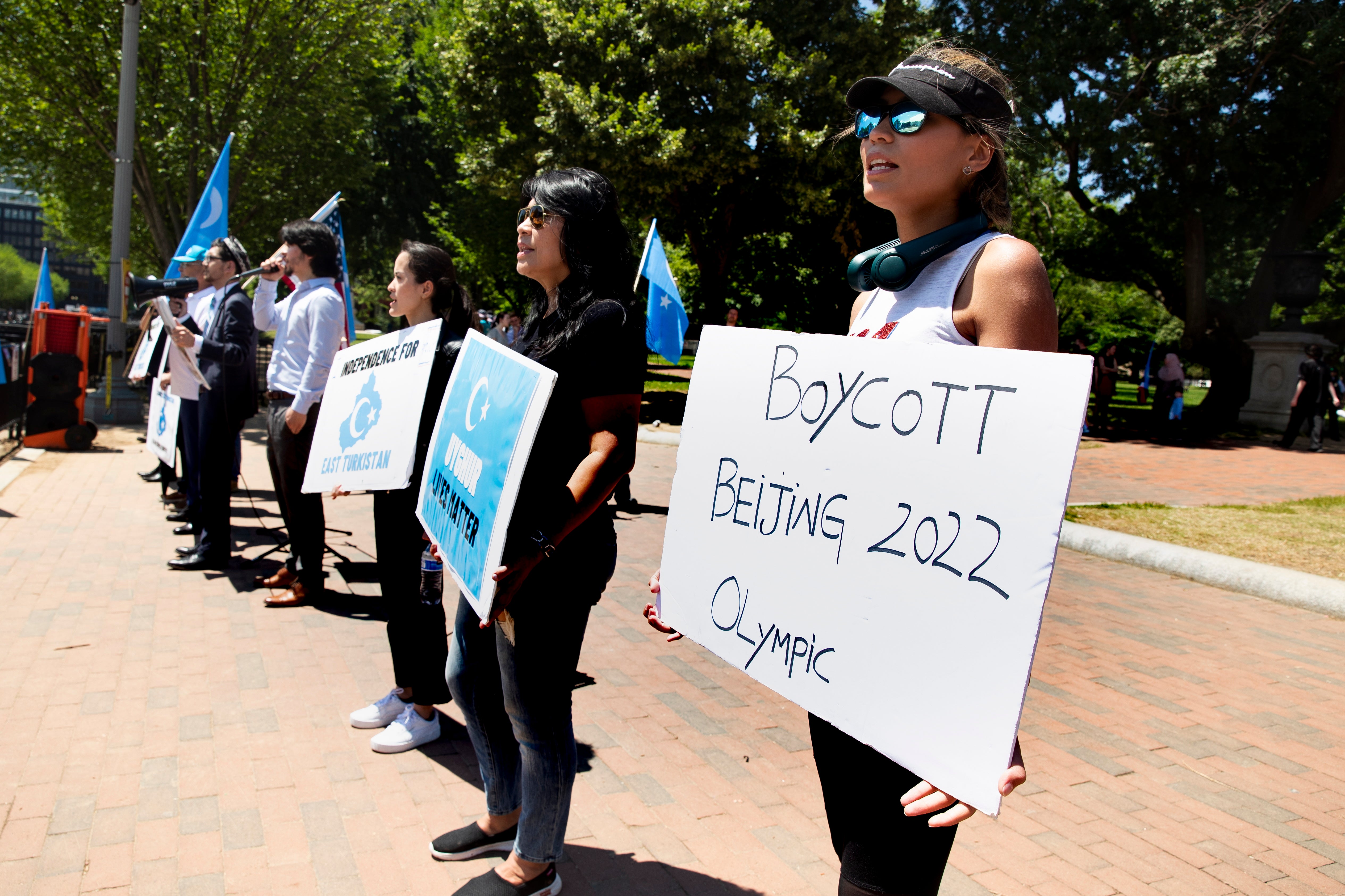 File image: Activists who support independence from China for the Xinjiang Uighur Autonomous Region, which they refer to as 'East Turkestan', gather in Lafayette Square across the street from the White House on 4 June 2021