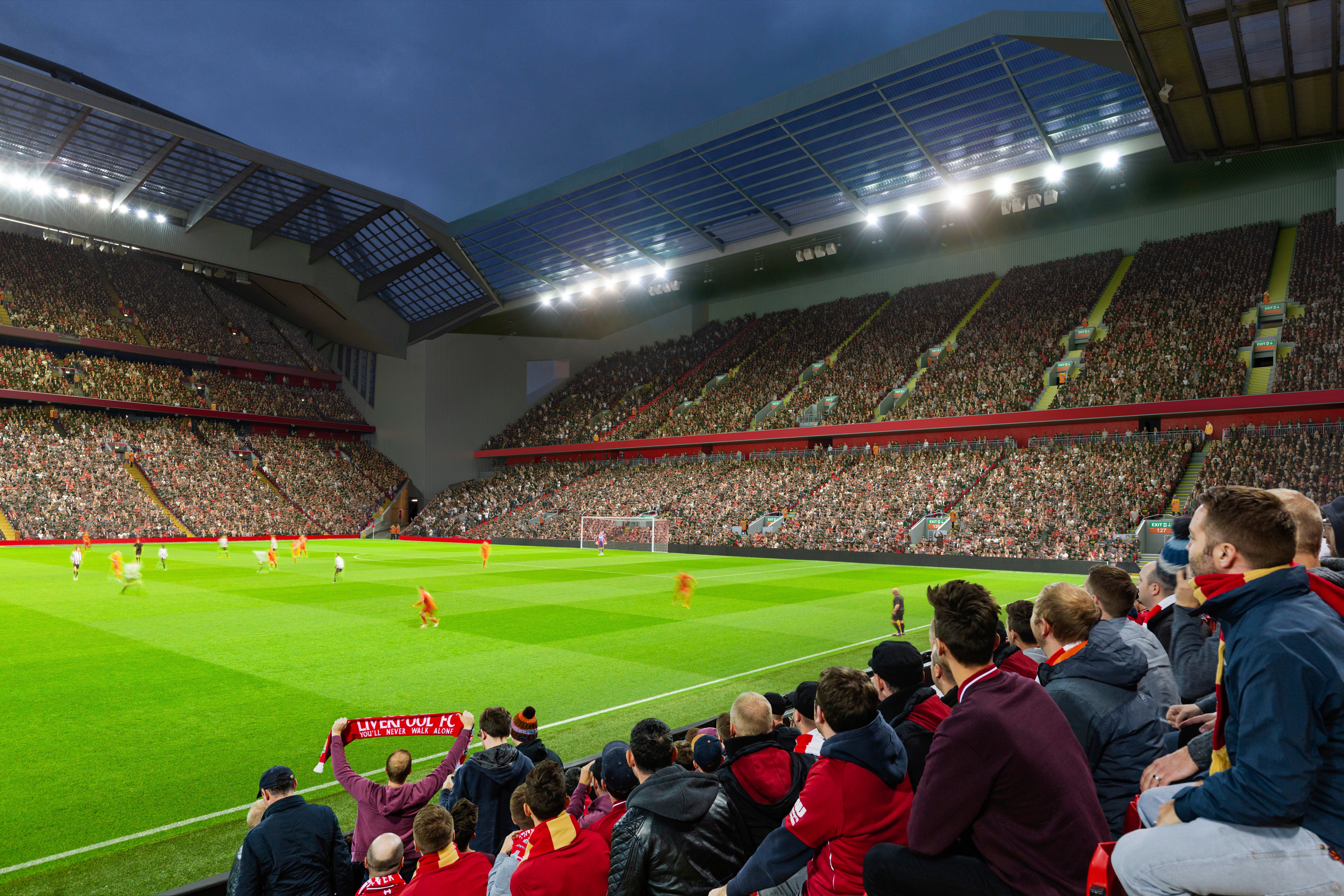 An artist's impression of the redevelopment of the Anfield Road Stand