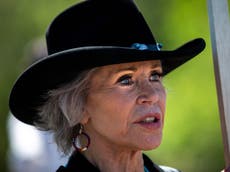 Jane Fonda slams Biden as not ‘bold or fast’ enough on climate crisis as she joins oil line protest