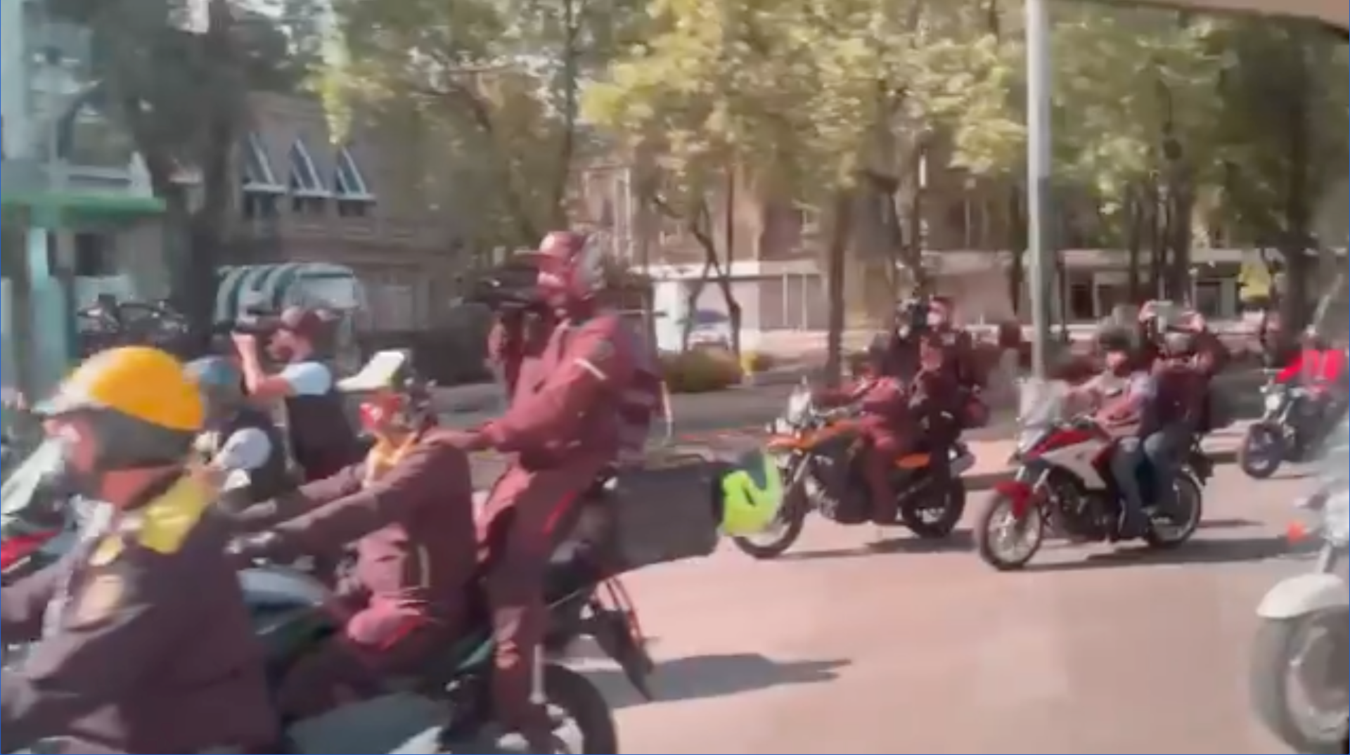 Motorbikes follow US vice president Kamala Harris’ motorcade in Mexico City.