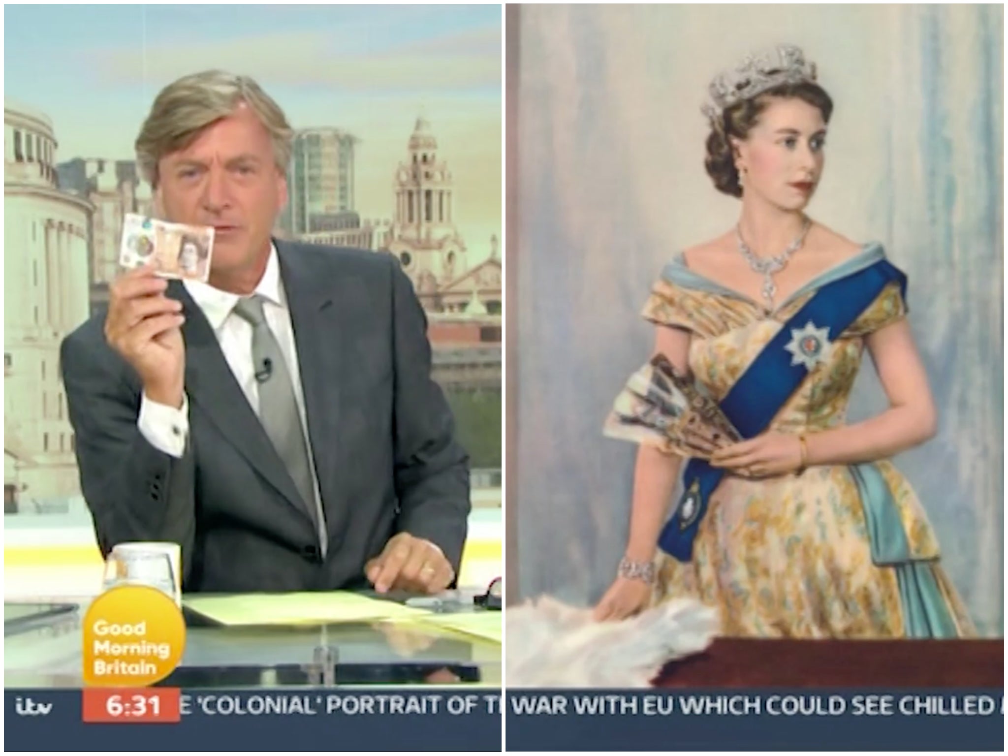 Richard Madeley holds aloft a £10 note in rant about portrait of the Queen on ‘Good Morning Britain'