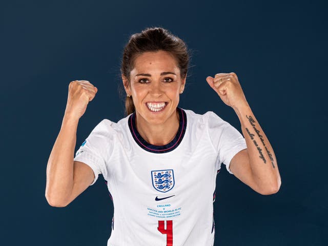 <p>Fara Williams poses in a Soccer Aid for UNICEF football kit for the launch of Soccer Aid for UNICEF 2021</p>