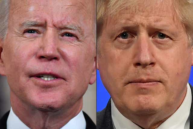 <p>Joe Biden, left, will meet Boris Johnson today</p>