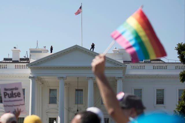 <p>An equality march outside the White House in 2017</p>