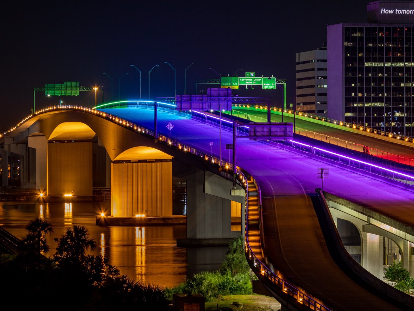 The Acosta Bridge, Jacksonville, in Pride Month colours on Monday
