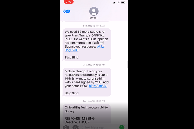 <p>Text messages sent by former President Donald Trump’s campaign apparatus through 2021</p>