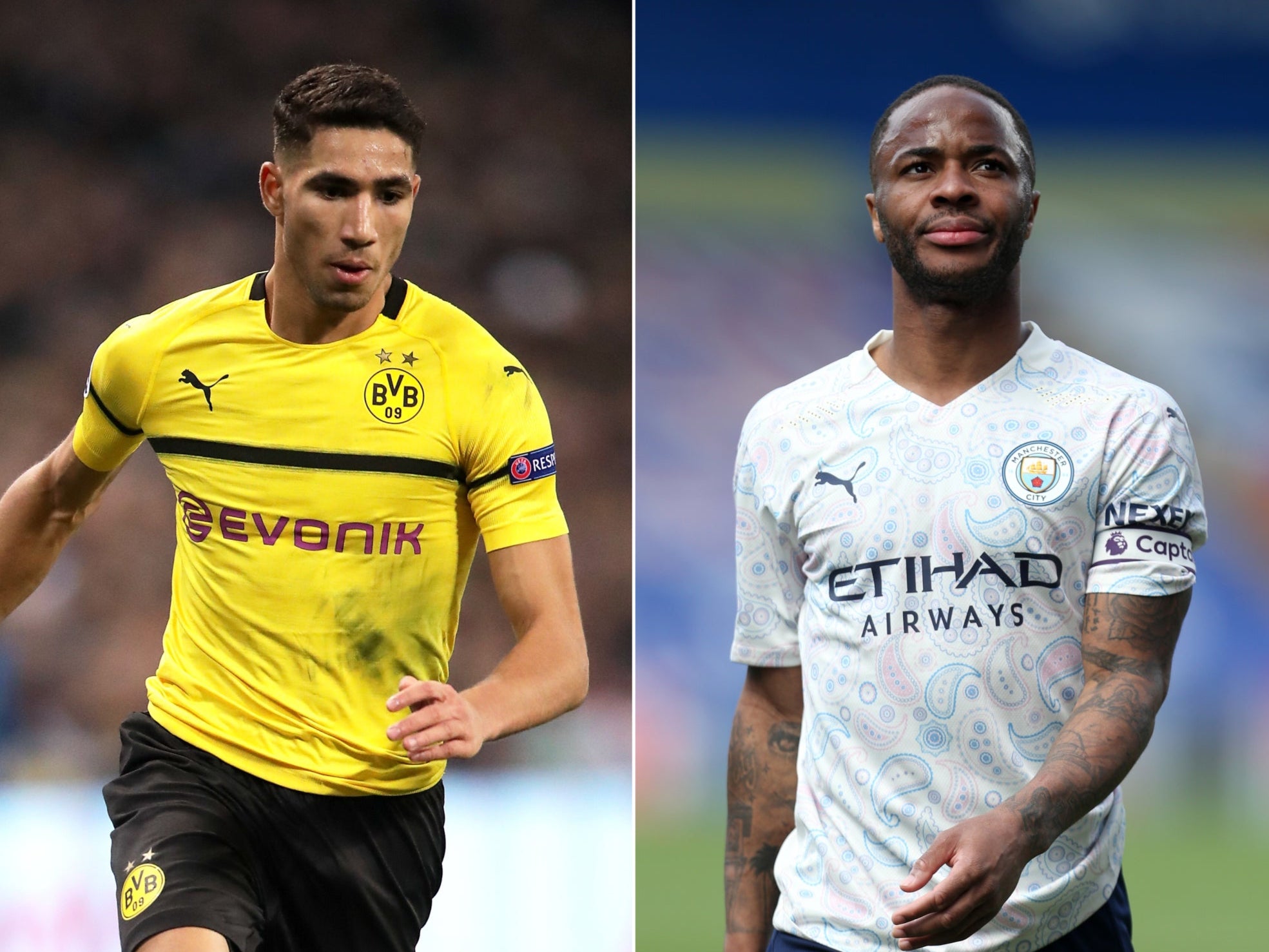 Composite image of Achraf Hakimi (left) and Raheem Sterling