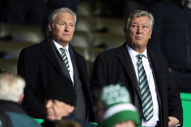 <p>Celtic chairman Ian Bankier (left) and outgoing chief executive Peter Lawwell have welcomed Ange Postecoglou to Parkhead</p>