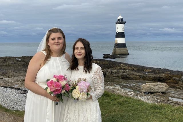 <p>Kat and Amber Arrowsmith-Gavin after their marriage registration in October 2020</p>