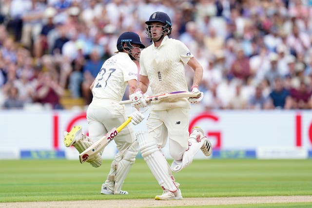<p>England’s Rory Burns (left) and Dom Sibley were unbeaten at lunch</p>