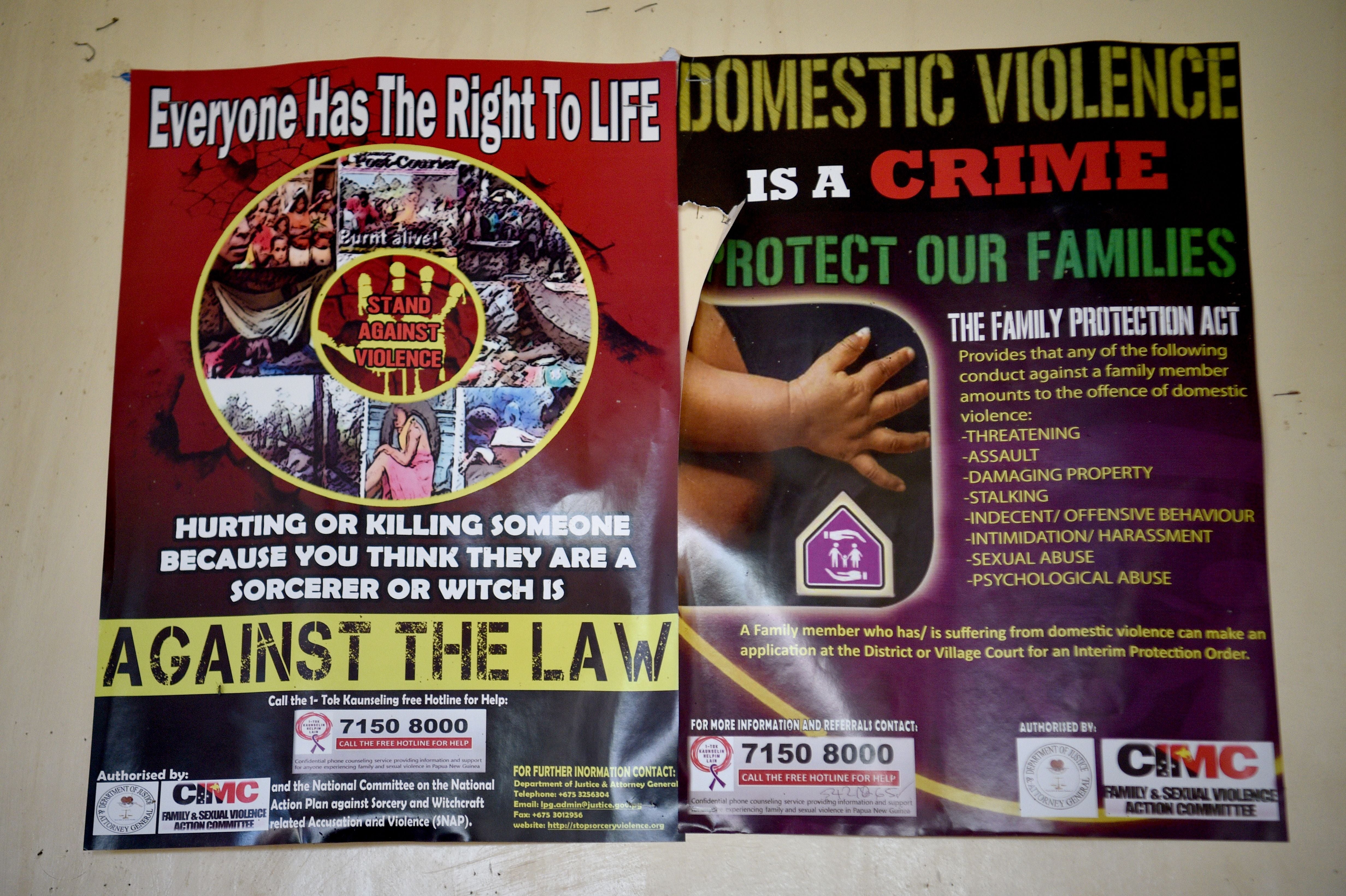 Posters warning against violence at a police station in Wabag, Papua New Guinea