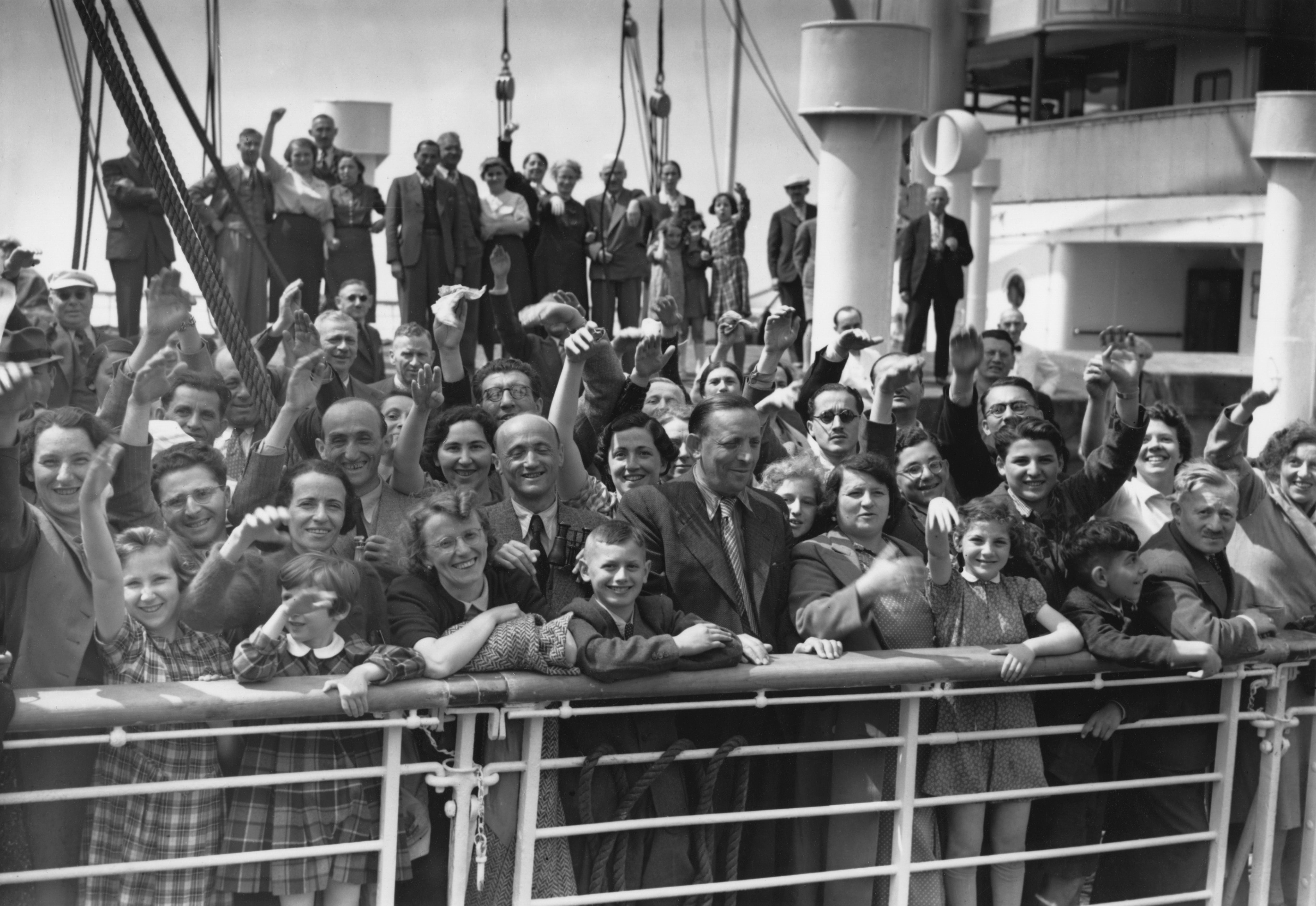 17 June 1939: some of the 700 Jewish refugees aboard Hamburg-America liner St Louis on arrival at Antwerp