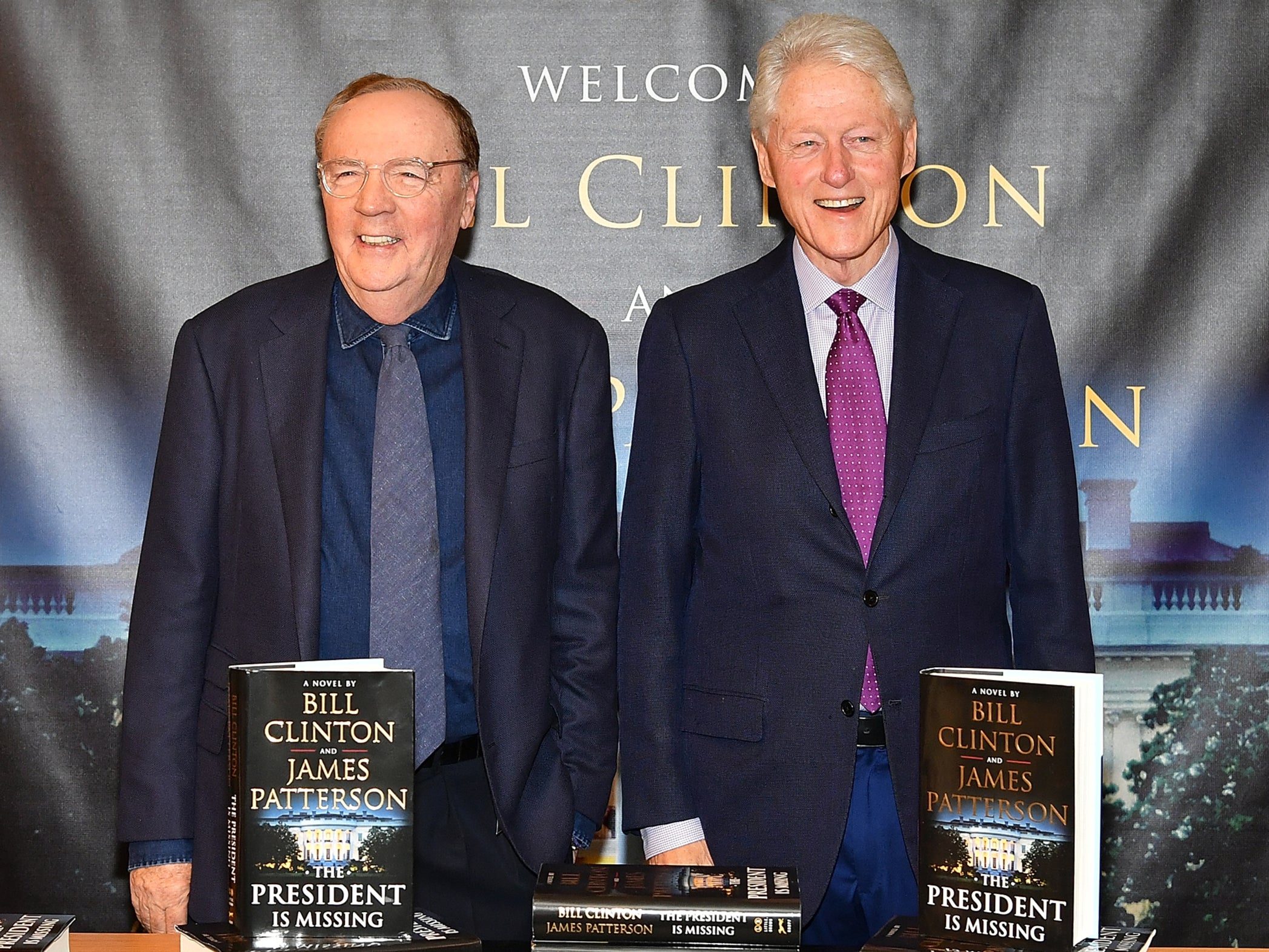Running mates: James Patterson and Bill Clinton pose at Barnes & Noble in New York City, 2018