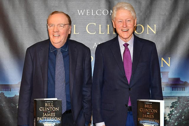 <p>Running mates: James Patterson and Bill Clinton pose at Barnes & Noble in New York City, 2018</p>