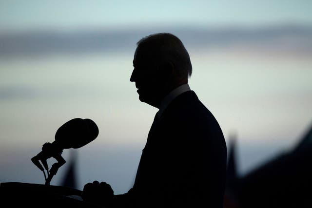 <p> Joe Biden addresses US Air Force personnel and their families stationed at Royal Air Force Mildenhall, Suffolk</p>