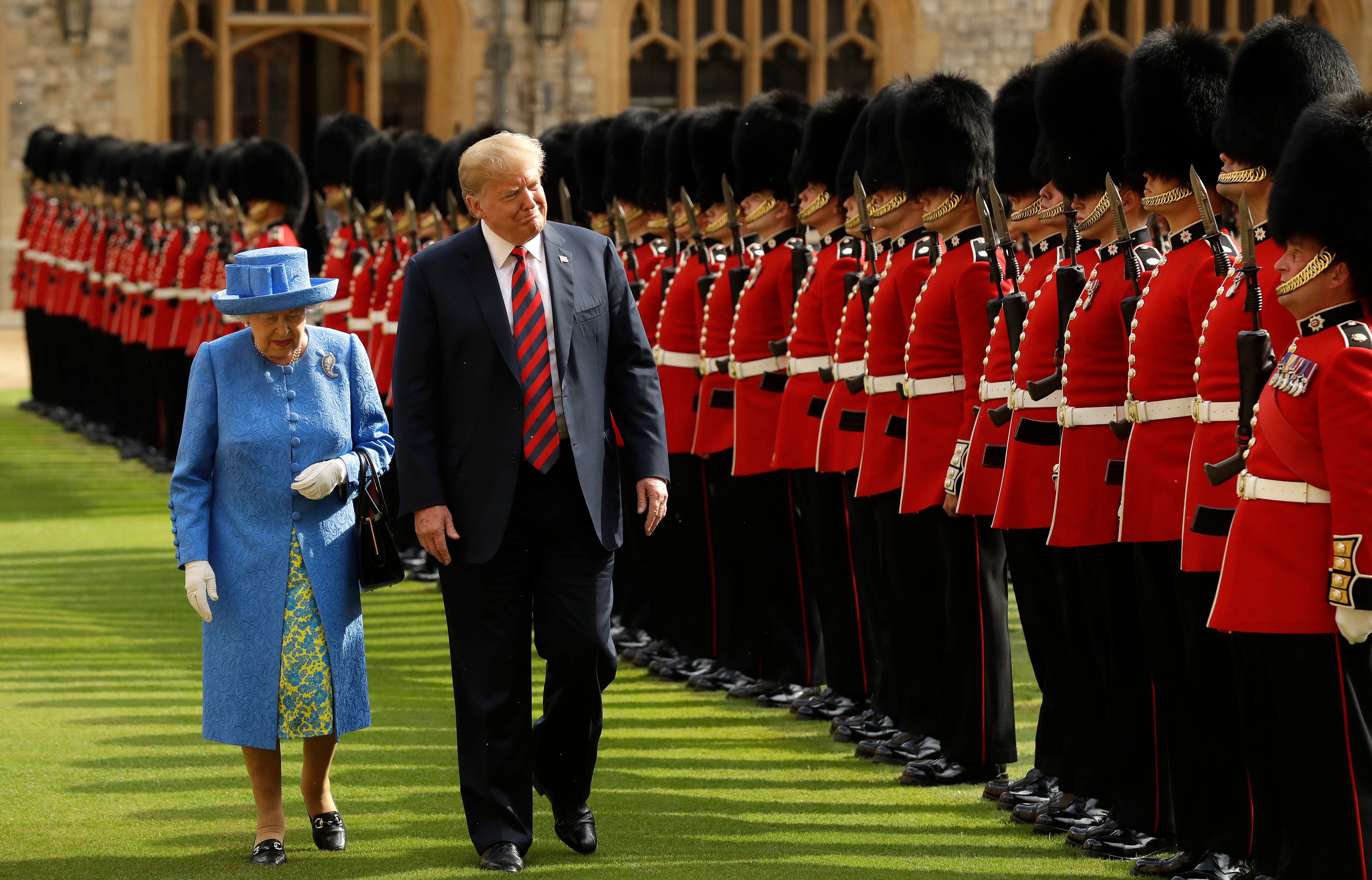 The Queen inspects a guard of honour with Donald Trump in 2018