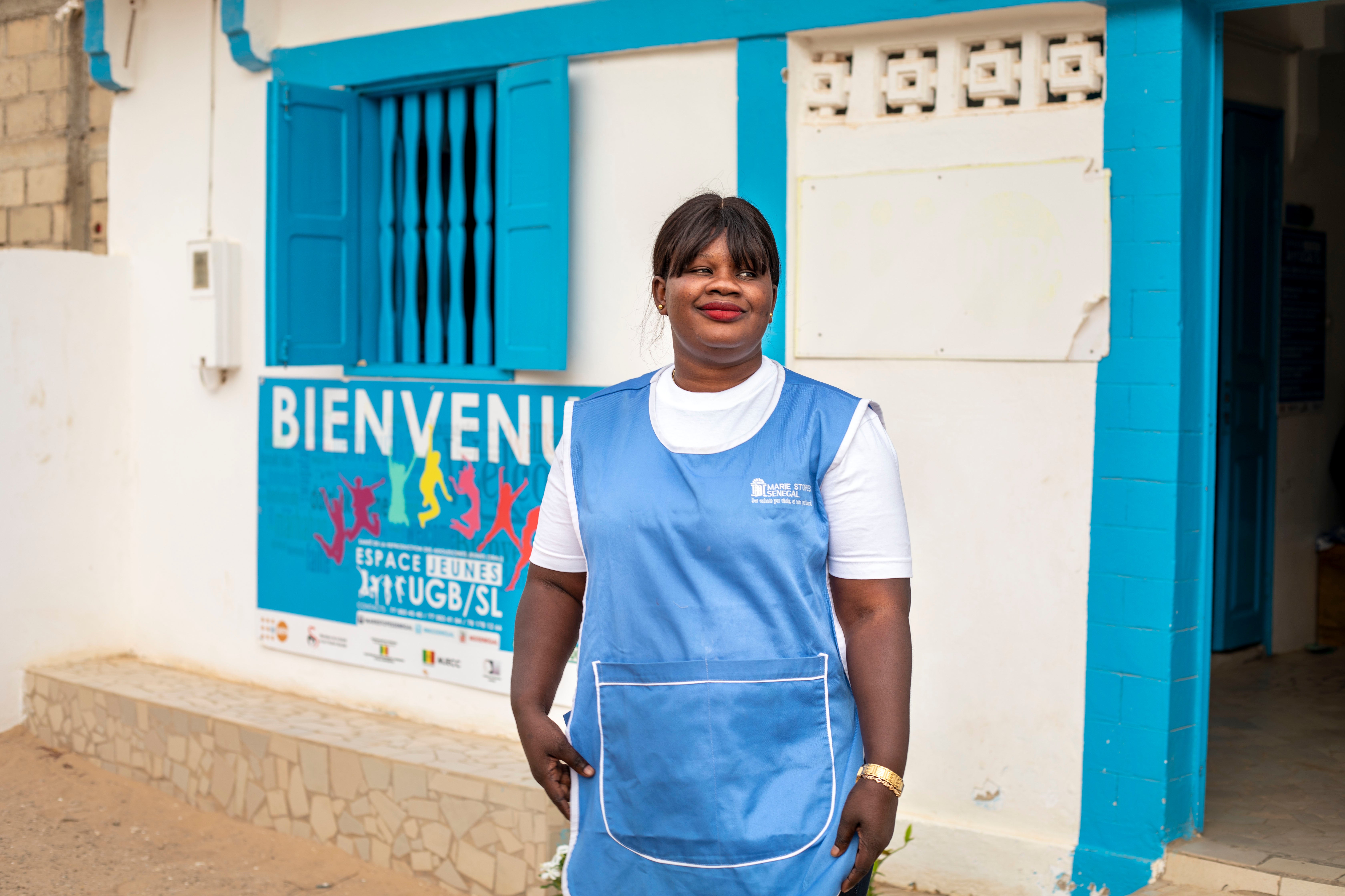 Safietou Seck, 33, a MSI sister, outside the youth centre in Saint Louis, Senegal