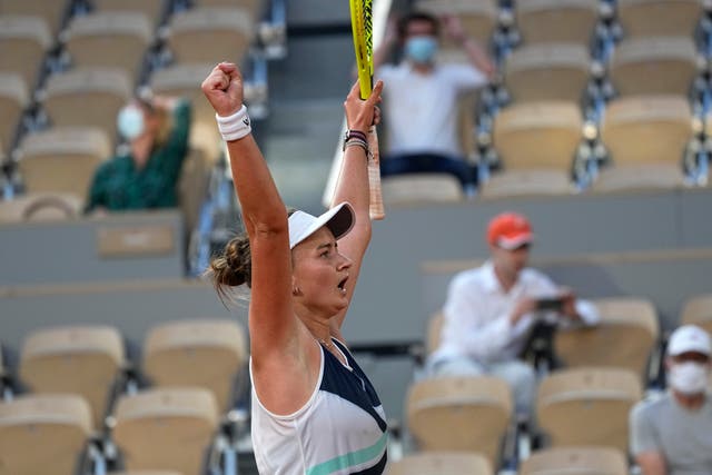 <p>Barbora Krejcikova celebrates a dramatic victory</p>