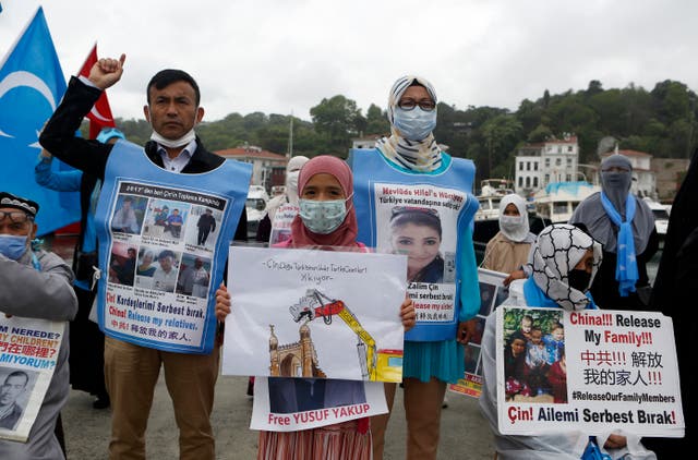 <p>File image: Members of Uighur community living in Turkey stage a protest outside the Chinese consulate in Istanbul, Wednesday, 2 June, 2021</p>