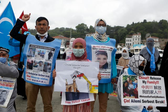 <p>File image: Members of Uighur community living in Turkey stage a protest outside the Chinese consulate in Istanbul, Wednesday, 2 June, 2021</p>