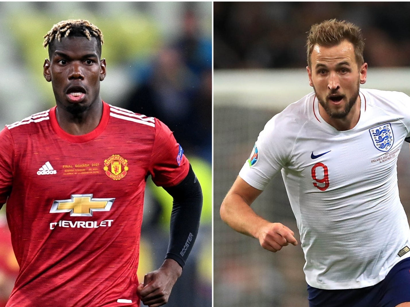 Composite pic of Paul Pogba and Karry Kane