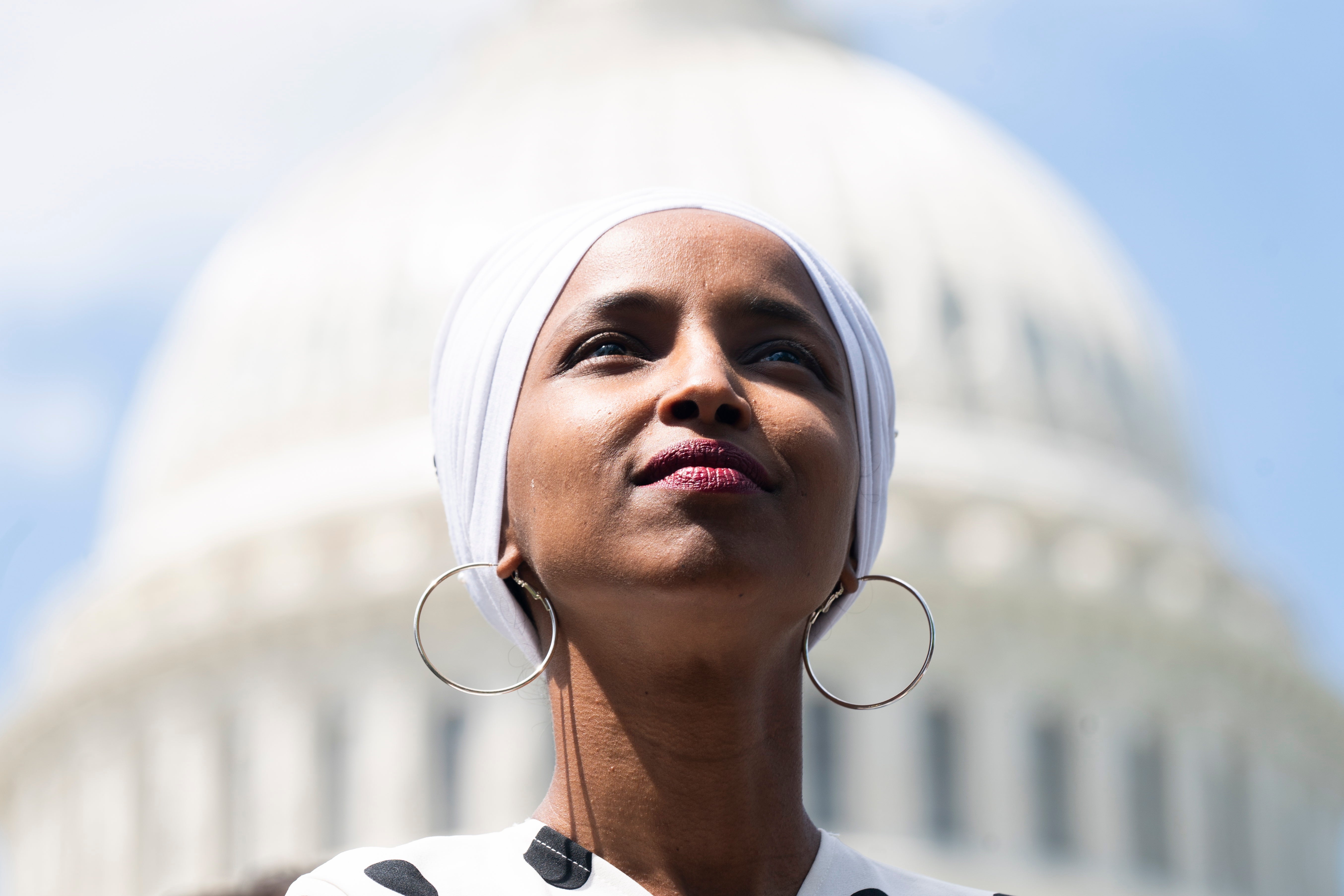 Minnesota congresswoman Ilhan Omar stands outside the US Capitol
