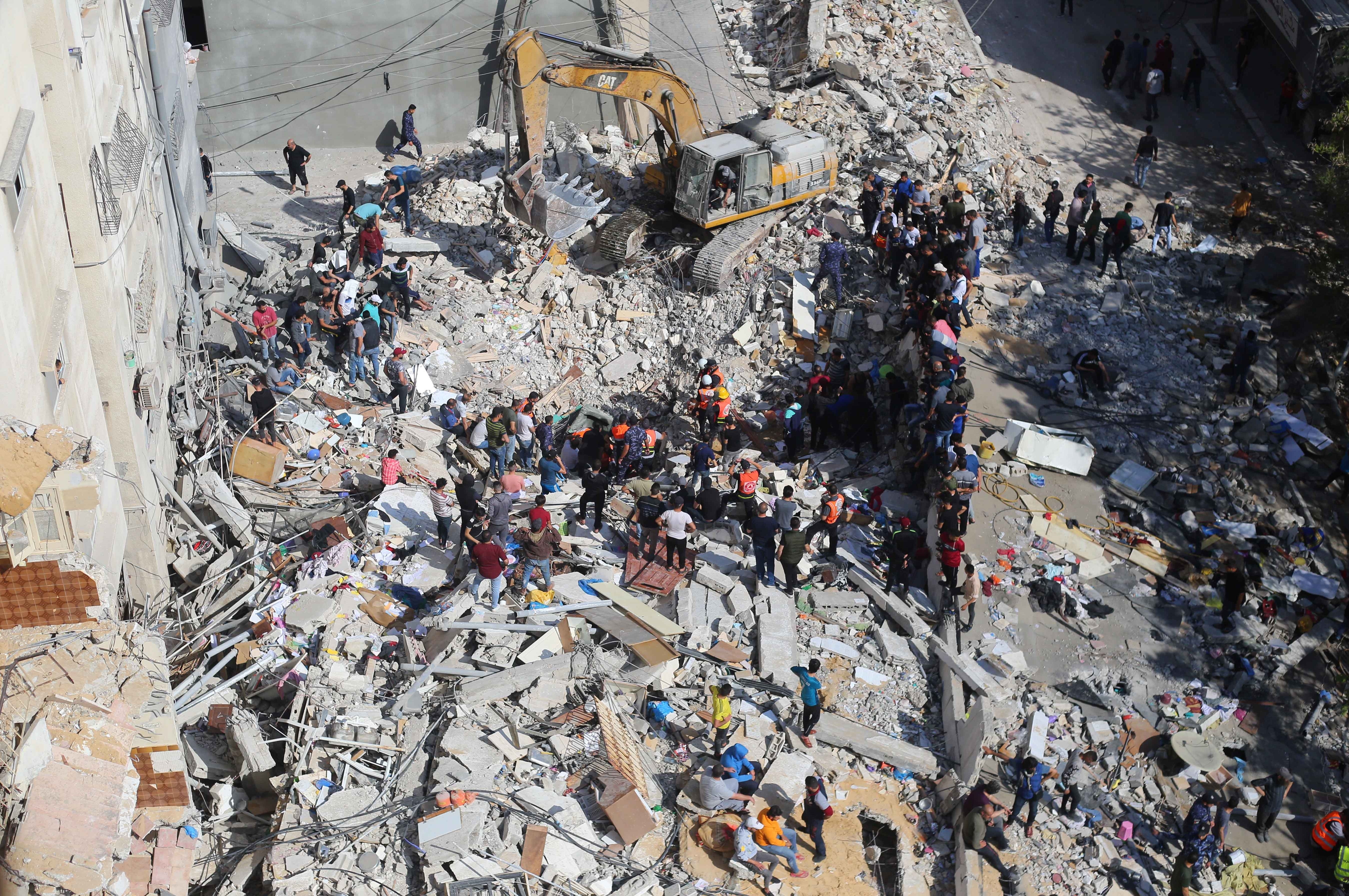 The destroyed remains of the Abu al-Auf building on Wehda street