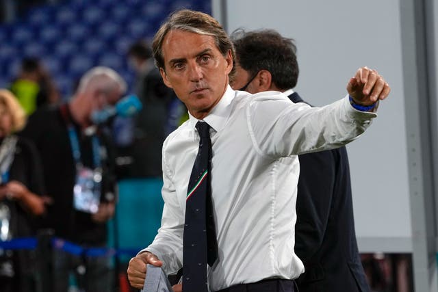 <p>Roberto Mancini walks off the pitch at Euro 2020</p>