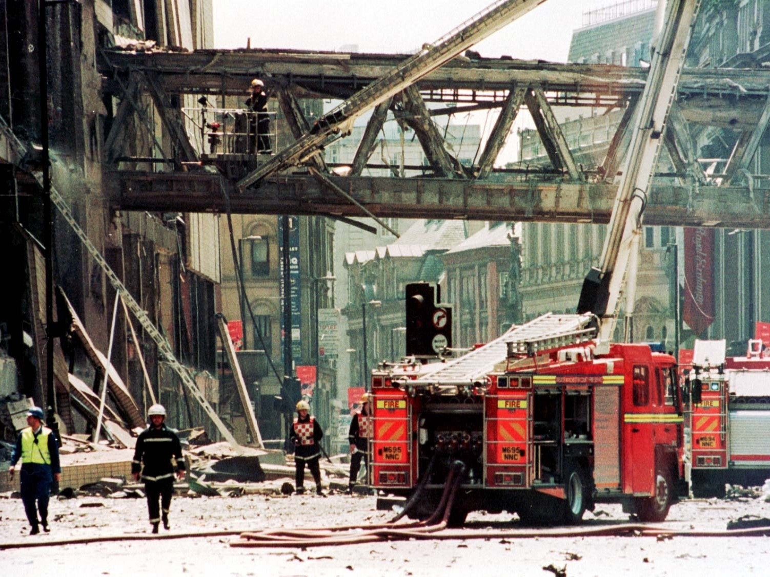 More than 700 buildings were damaged in total. Marks and Spencer and the west face of the Arndale were more or less destroyed entirely