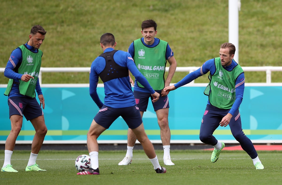 Harry Maguire takes part in England training ahead of Euro 2020 opener