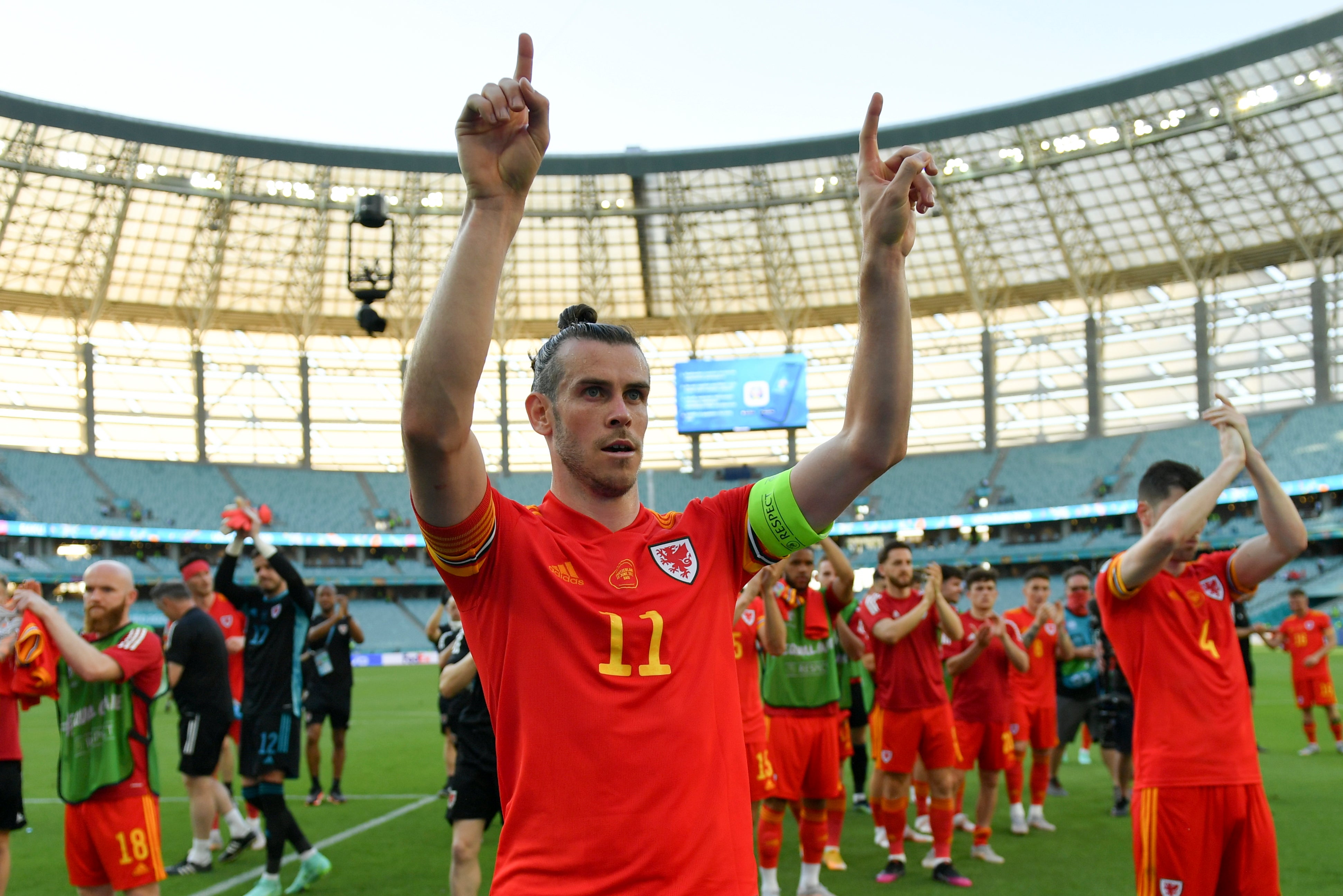 Gareth Bale celebrates Wales' opening draw