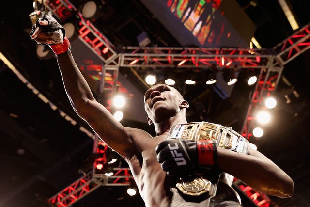 <p>Israel Adesanya after retaining the UFC middleweight title for the third time</p>