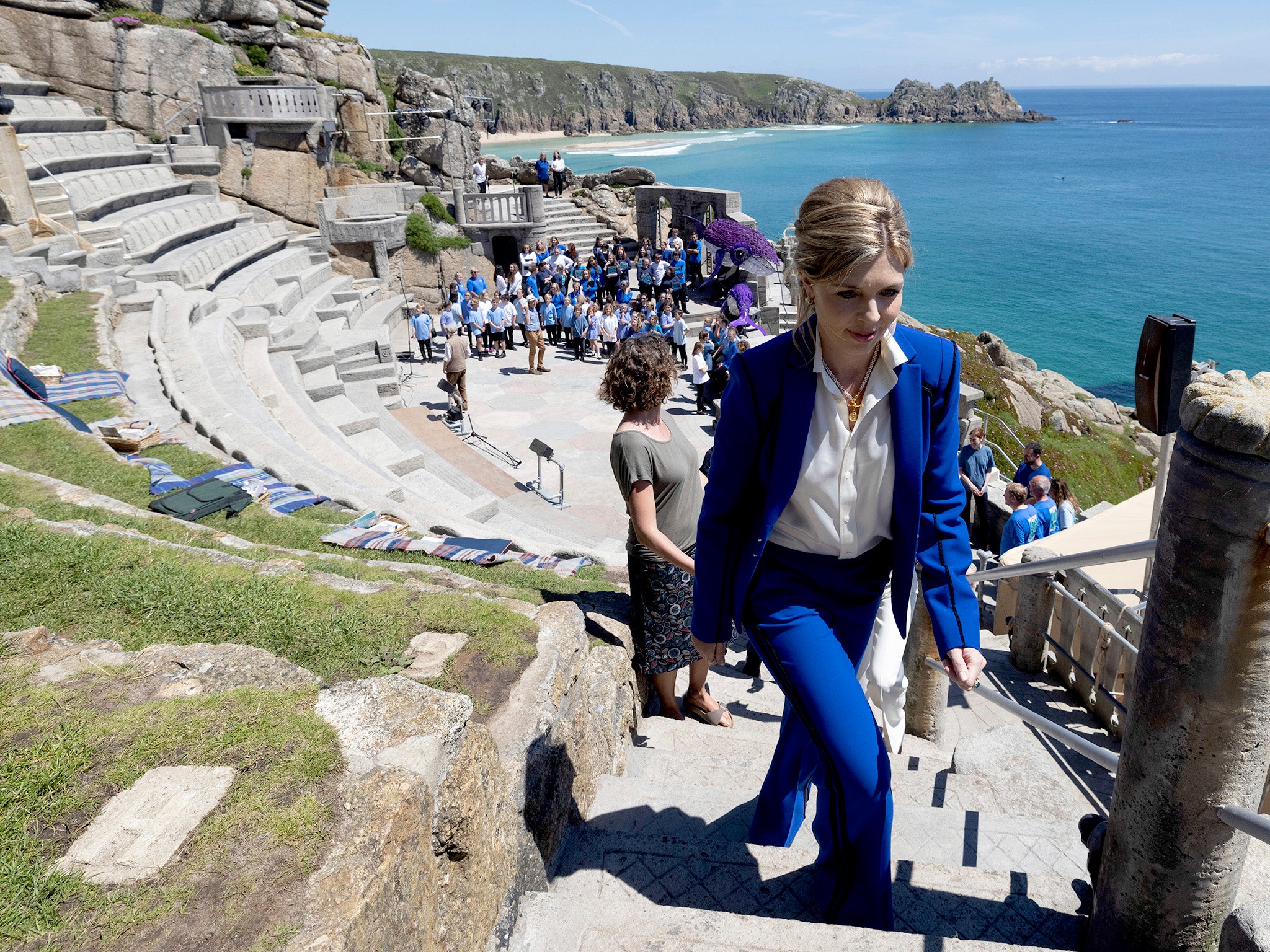 Carrie Johnson at a performance of ‘Ocean World’ at the Minack Theatre, Porthcurno, on Saturday