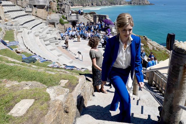 <p>Carrie Johnson at a performance of ‘Ocean World’ at the Minack Theatre, Porthcurno, on Saturday</p>