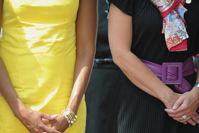 <p> Michelle Obama and Filippa Reinfeldt at the 2009 summit in Rome</p>