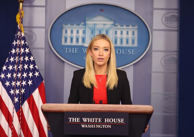 <p>File: White House Press Secretary Kayleigh McEnany speaks in the James Brady Press Briefing Room on 7 January 2021 in Washington, DC, a day after armed protesters breached the US Capitol to disrupt the vote to certify Joe Biden as the next President of the country</p>