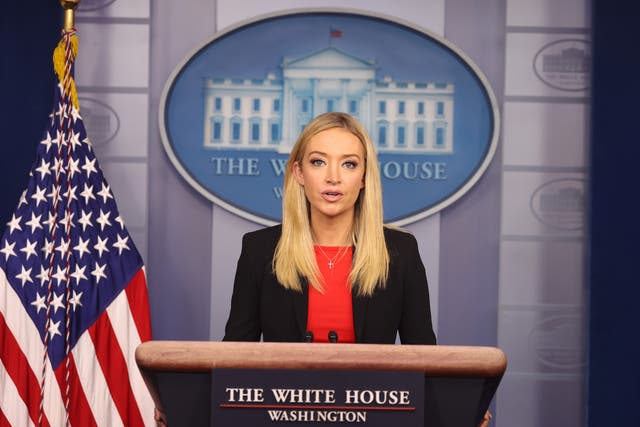 <p>File: White House Press Secretary Kayleigh McEnany speaks in the James Brady Press Briefing Room on 7 January 2021 in Washington, DC, a day after armed protesters breached the US Capitol to disrupt the vote to certify Joe Biden as the next President of the country</p>