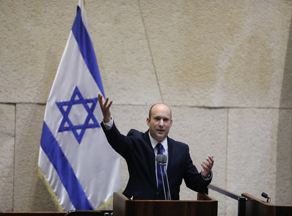 <p>Naftali Bennett speaks during a special voting session on the formation of a new coalition government at the Knesset, the Israeli parliament</p>