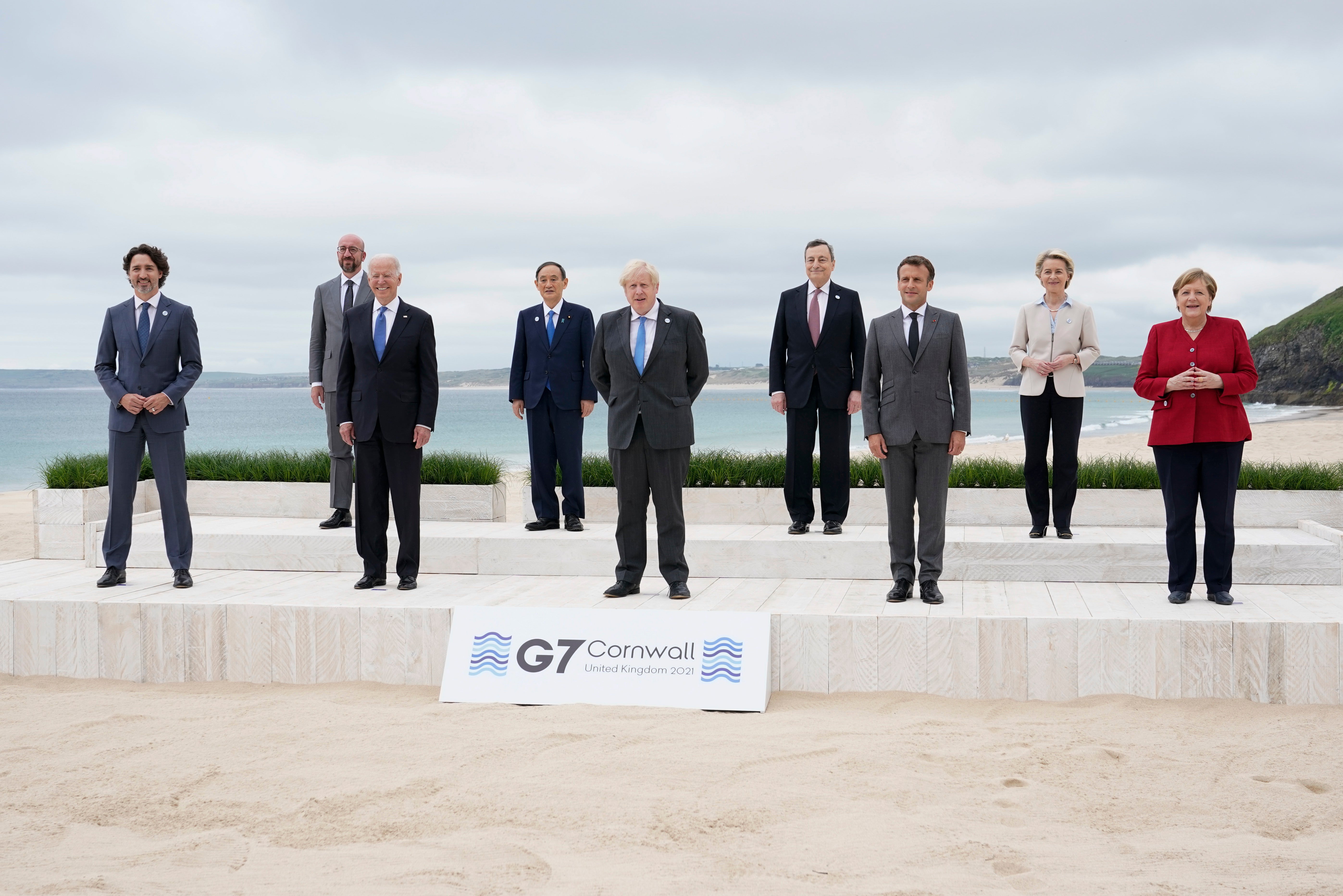 President Joe Biden (third from left) with the leaders of the G7 in Cornwall last week