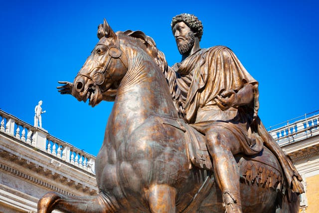 <p>An equestrian Statue of Marcus Aurelius at Palazzo del Campidoglio in Rome</p>
