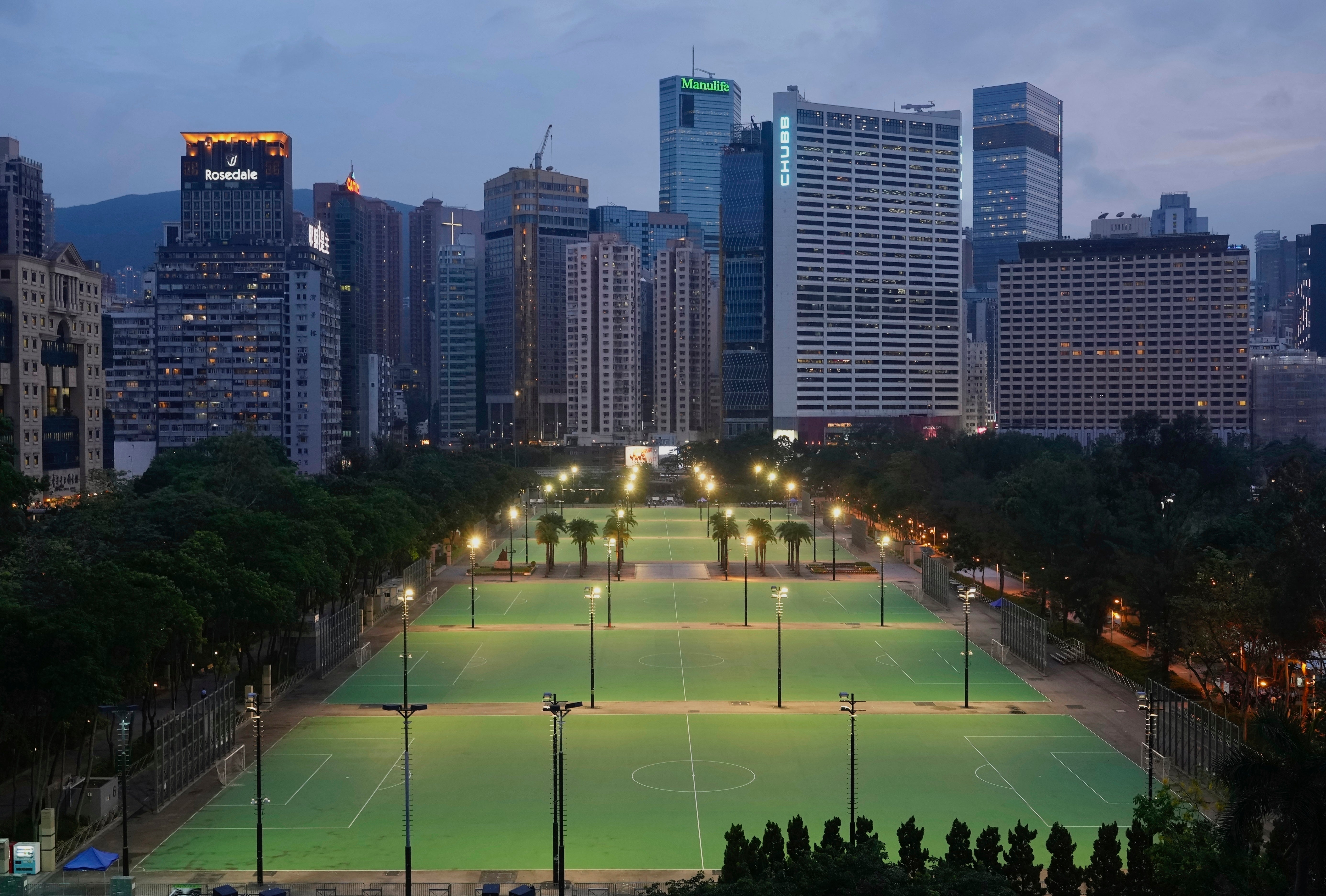 Hong Kong’s Victoria Park on 4 June 2021, usually the site of an annual candlelit vigil remembering the Tiananmen Square crackdown