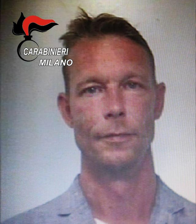 <p>A from the Carabinieri military police shows a man identified as Christian Brueckner at the time of his arrest in 2018 for drug trafficking and other crimes </p>