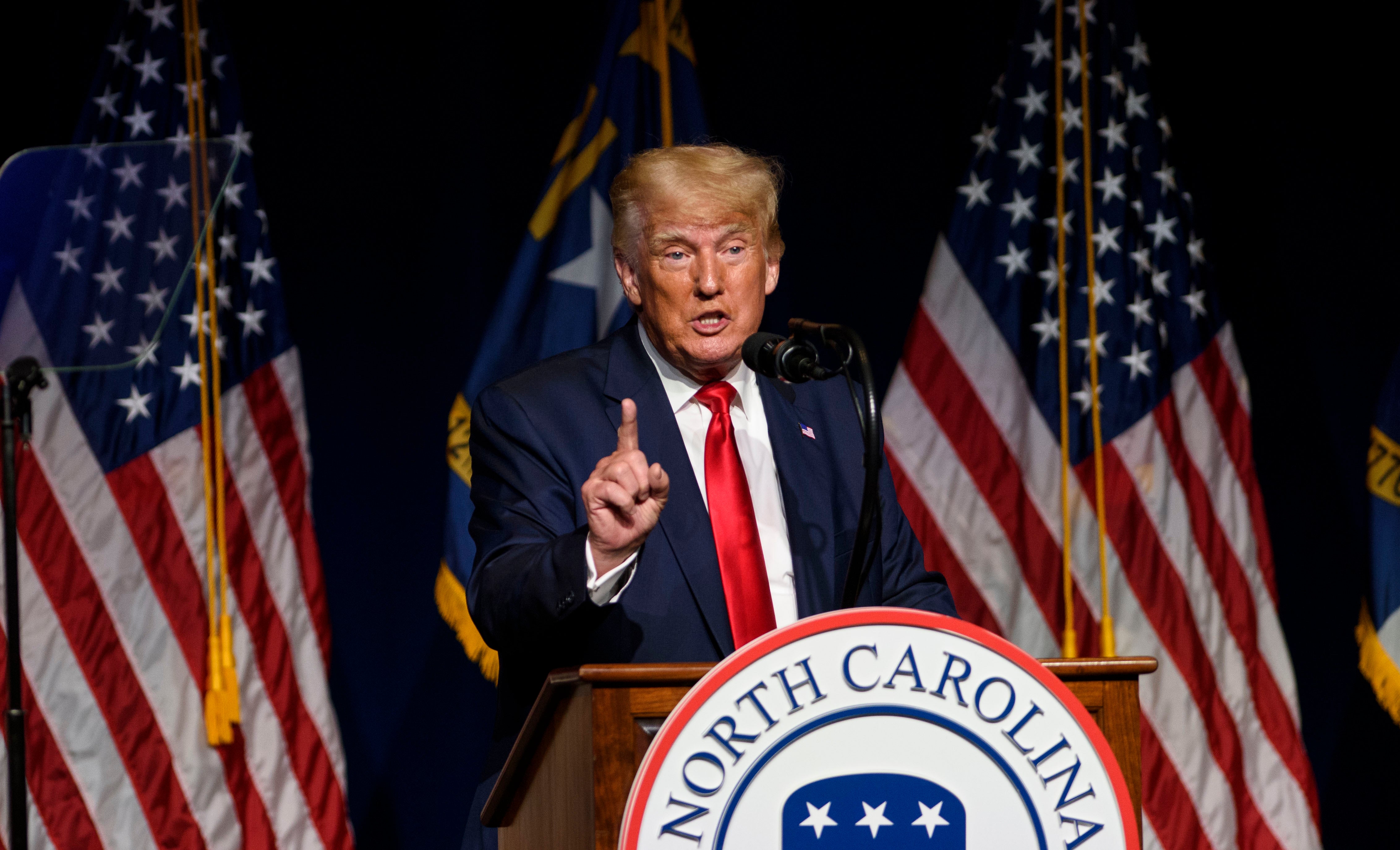 Former US President Donald Trump addresses the NCGOP state convention on June 5, 2021 in Greenville, North Carolina. CNN correspondent Barbara Starr has said a Trump-era Justice Department decision to seize her records was a ‘sheer abuse of power’.